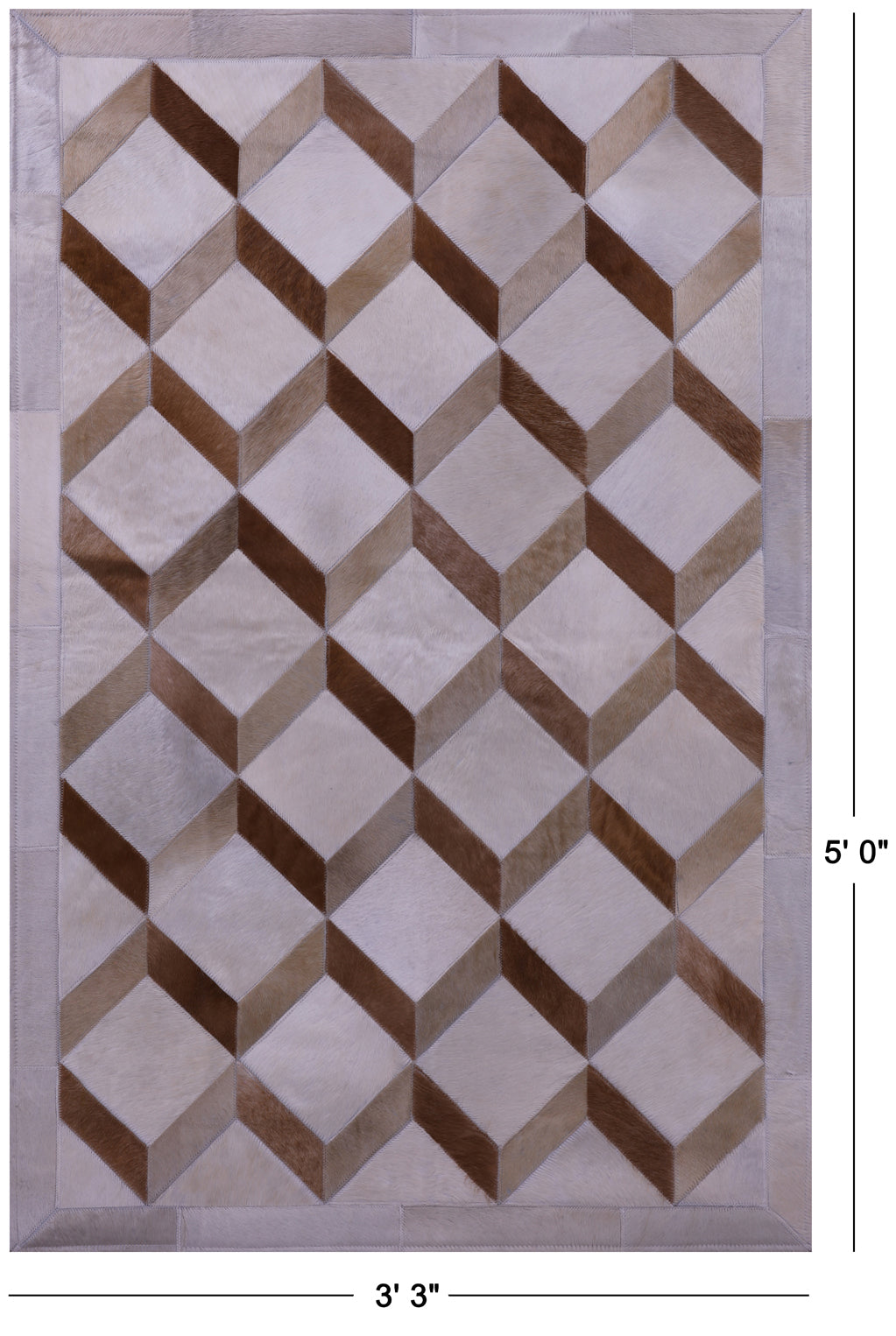Brown Natural Cowhide Hand Stitched Patchwork Rug - 3' 3" X 5' 0" - Golden Nile