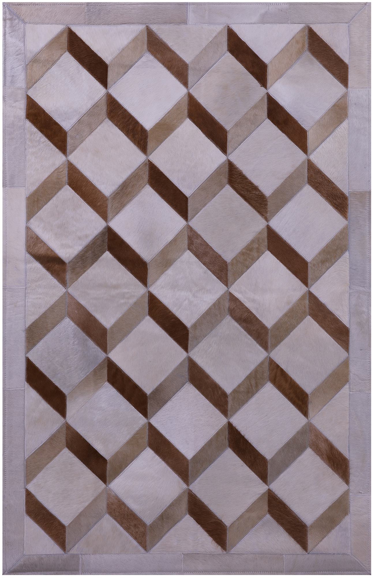 Brown Natural Cowhide Hand Stitched Patchwork Rug - 3' 3" X 5' 0" - Golden Nile