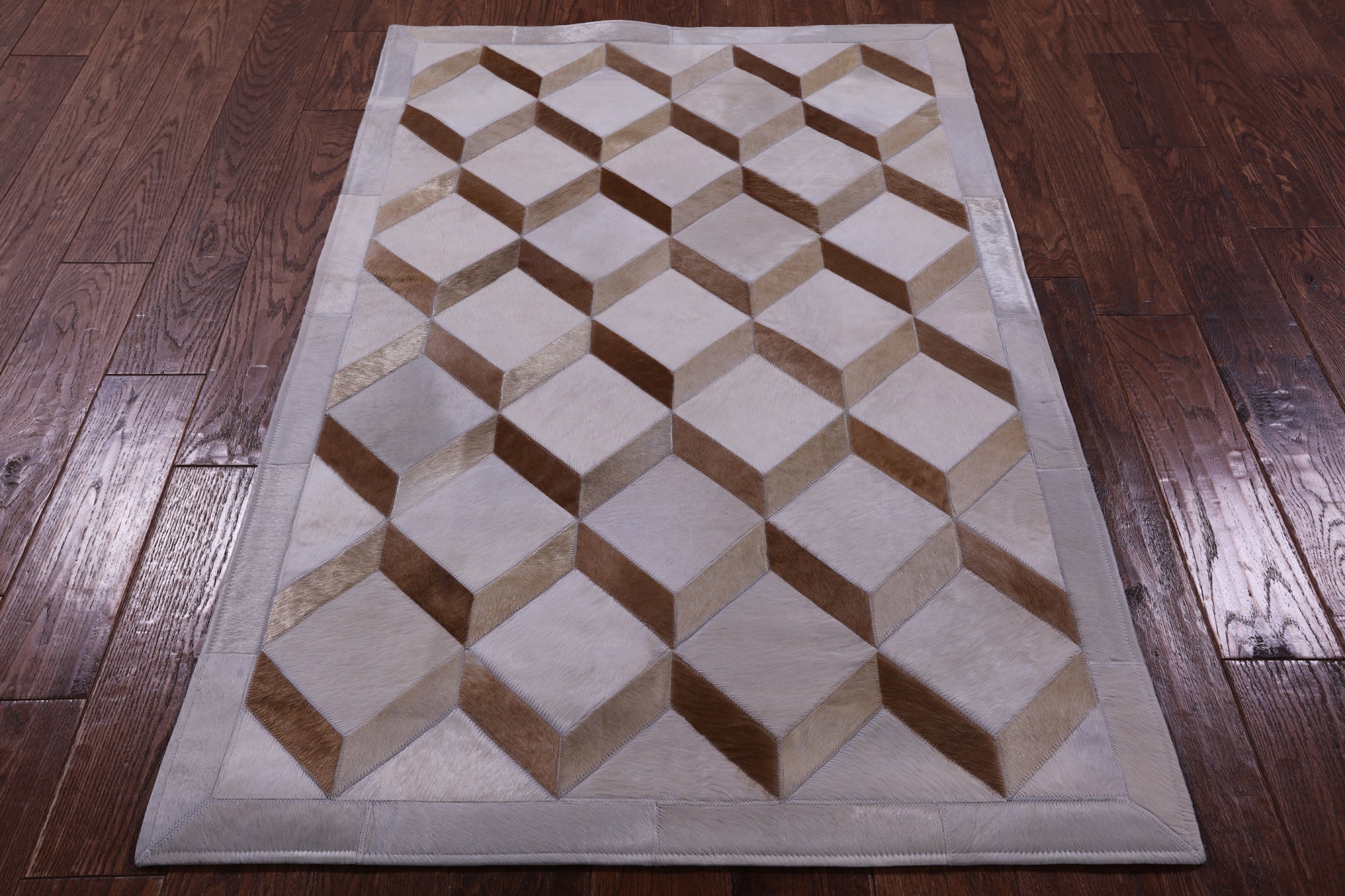 Brown Natural Cowhide Hand Stitched Patchwork Rug - 3' 3" X 5' 0" - Golden Nile