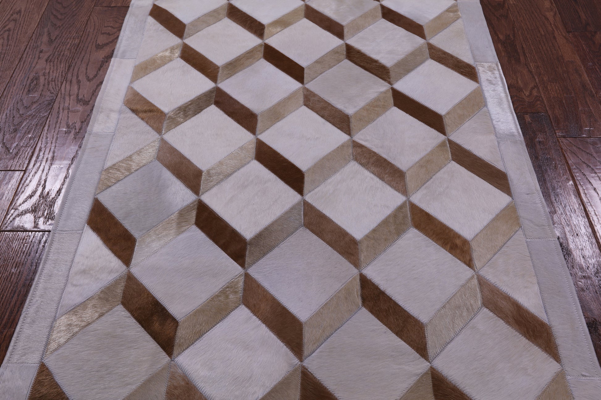Brown Natural Cowhide Hand Stitched Patchwork Rug - 3' 3" X 5' 0" - Golden Nile