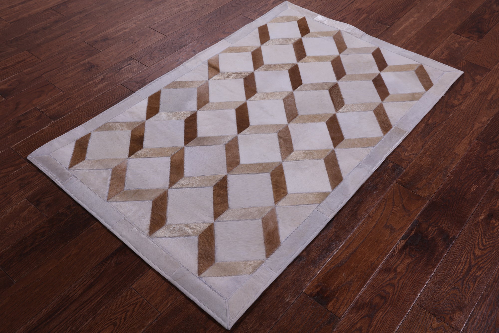 Brown Natural Cowhide Hand Stitched Patchwork Rug - 3' 3" X 5' 0" - Golden Nile