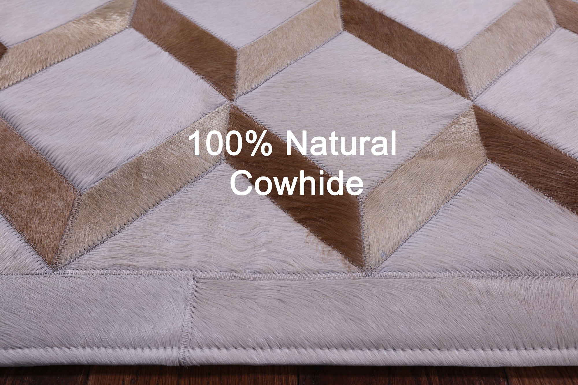 Brown Natural Cowhide Hand Stitched Patchwork Rug - 3' 3" X 5' 0" - Golden Nile