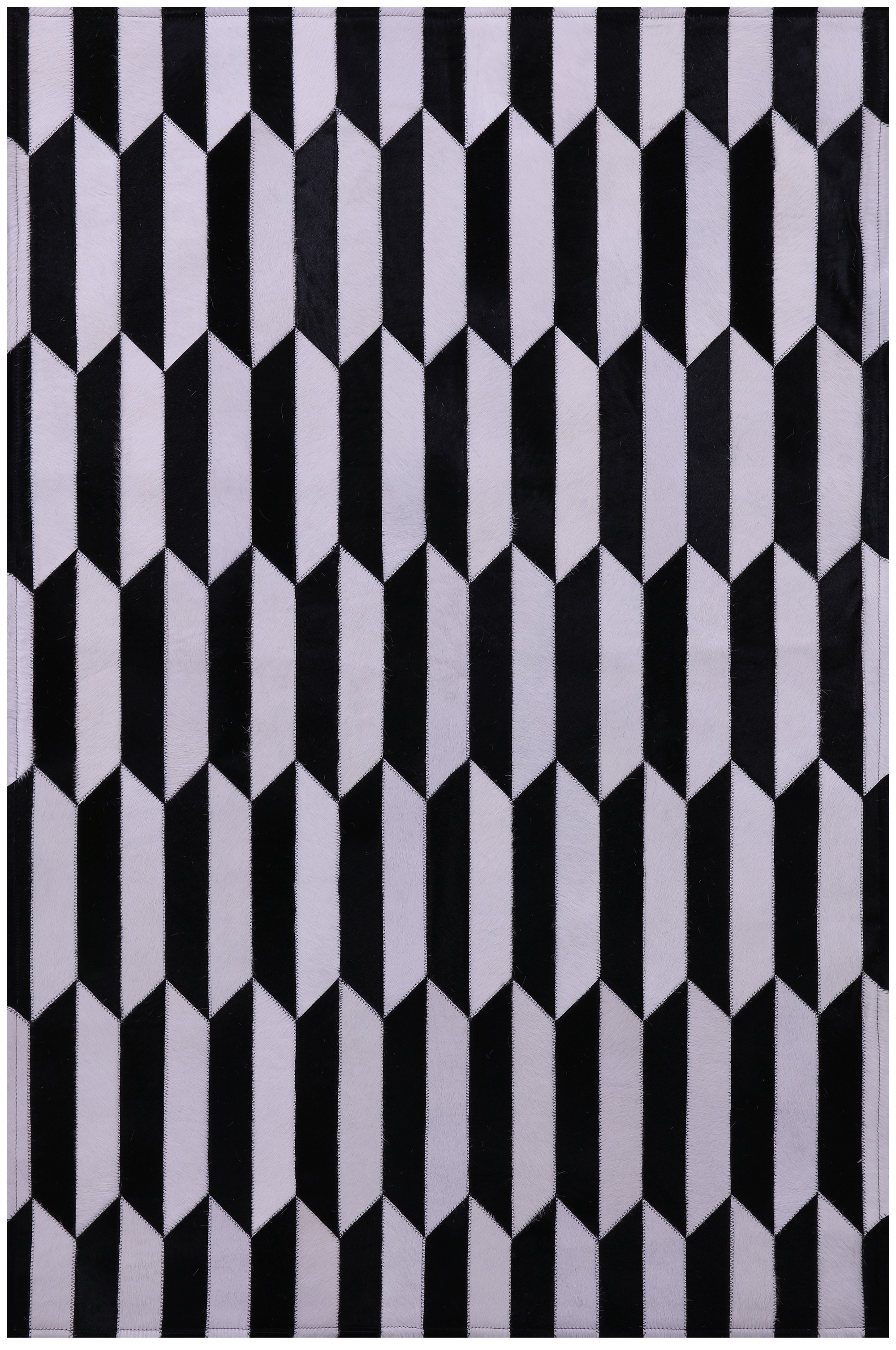 Black & White Natural Cowhide Hand Stitched Patchwork Rug - 3' 3" X 5' 0" - Golden Nile