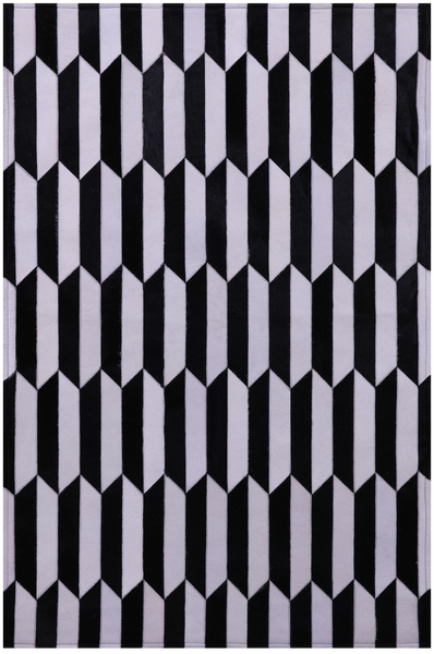 Black & White Natural Cowhide Hand Stitched Patchwork Rug - 3' 3" X 5' 0" - Golden Nile