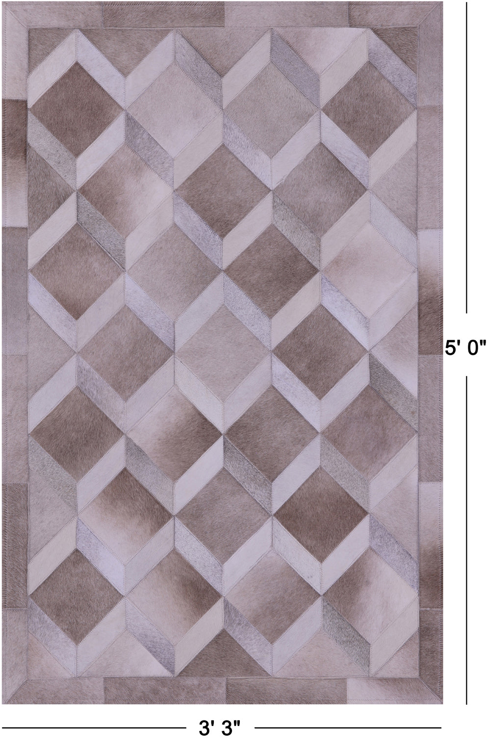 Brown Natural Cowhide Hand Stitched Patchwork Rug - 3' 3" X 5' 0" - Golden Nile