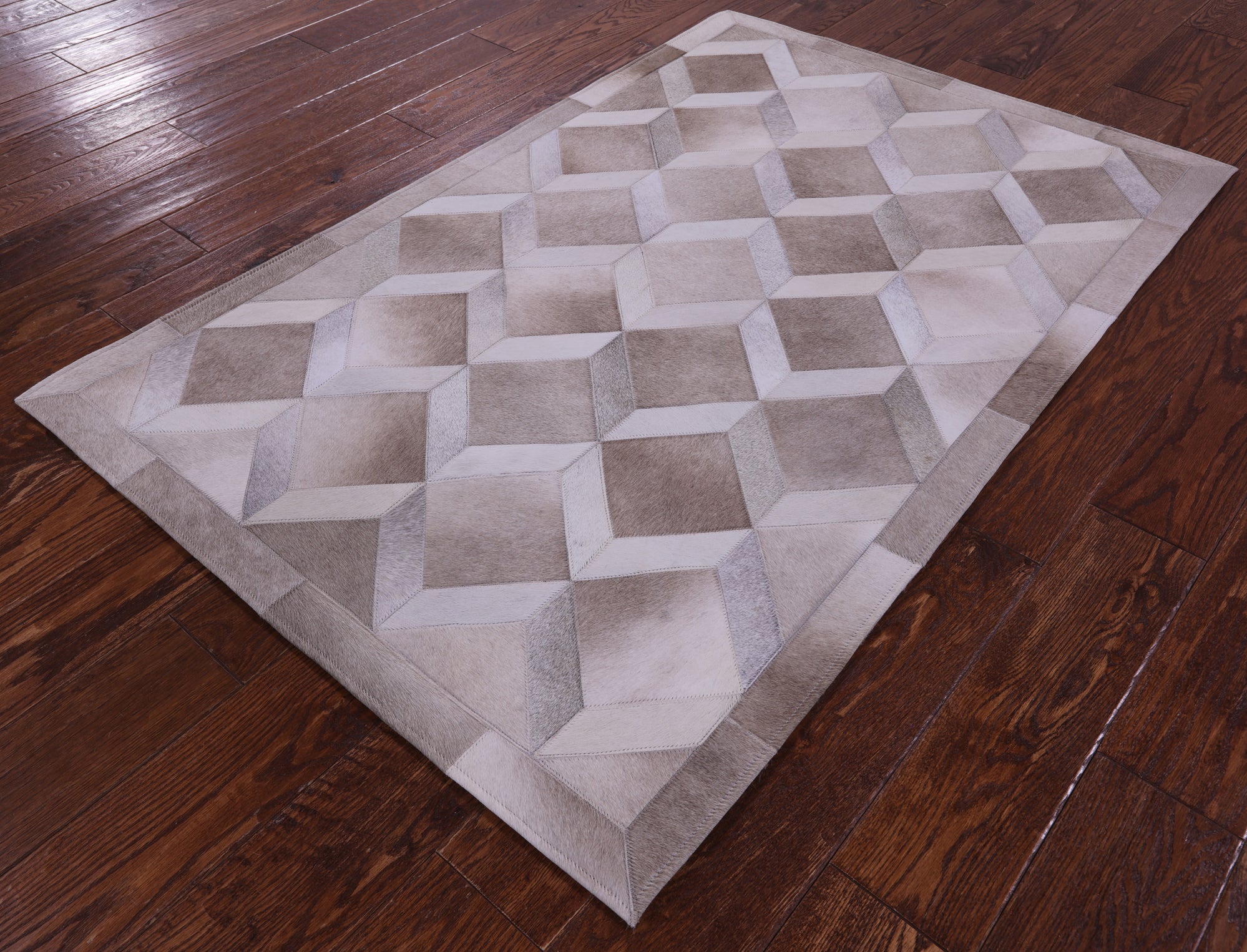 Brown Natural Cowhide Hand Stitched Patchwork Rug - 3' 3" X 5' 0" - Golden Nile