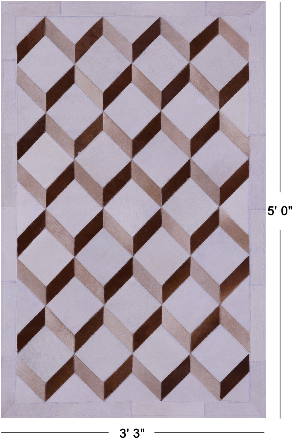 Brown & White Natural Cowhide Hand Stitched Patchwork Rug - 3' 3" X 5' 0" - Golden Nile