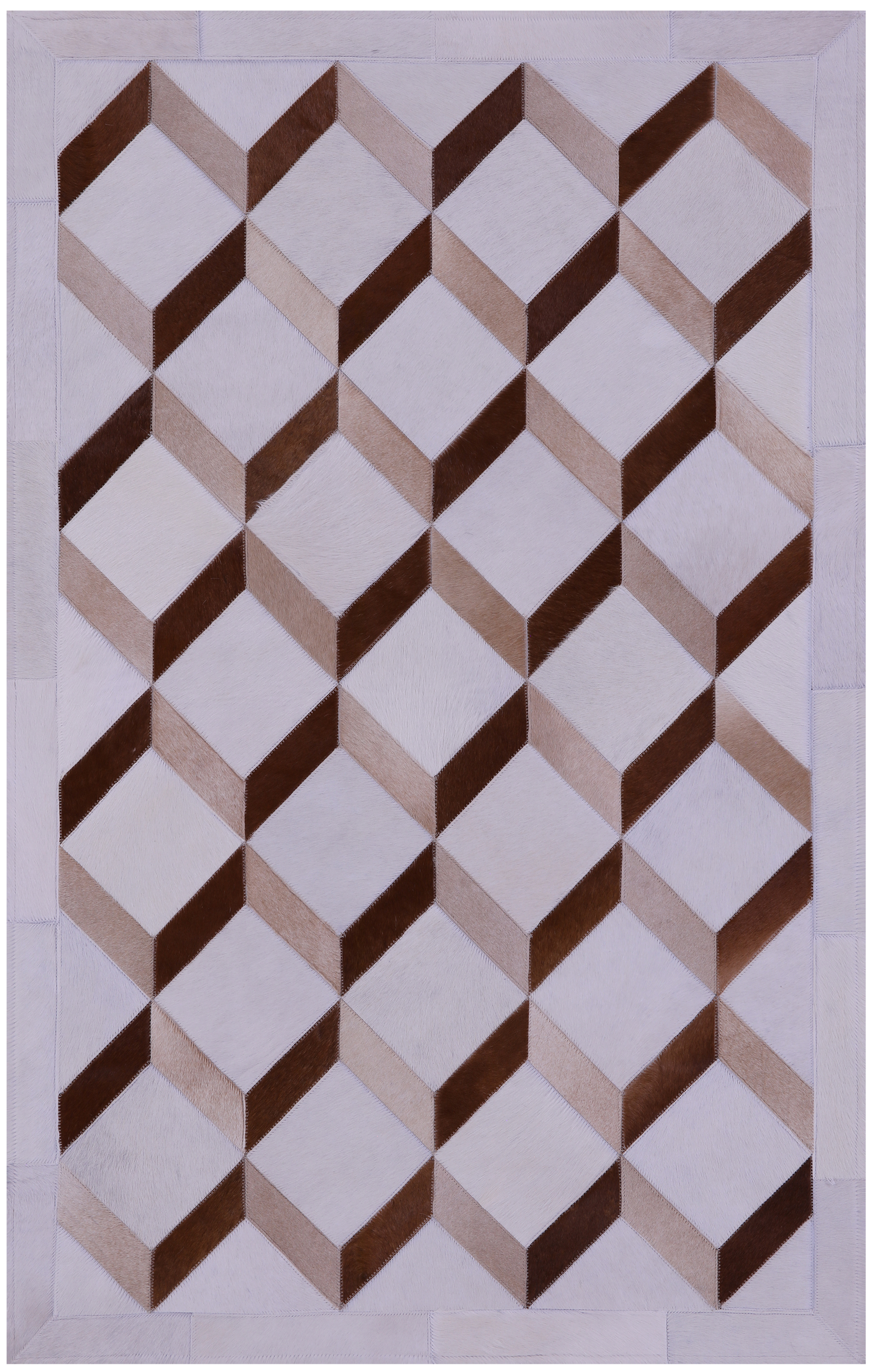 Brown & White Natural Cowhide Hand Stitched Patchwork Rug - 3' 3" X 5' 0" - Golden Nile