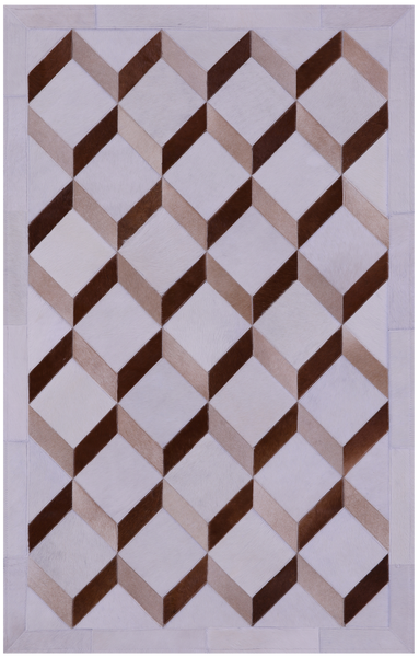 Brown & White Natural Cowhide Hand Stitched Patchwork Rug - 3' 3" X 5' 0" - Golden Nile