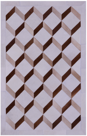 Brown & White Natural Cowhide Hand Stitched Patchwork Rug - 3' 3