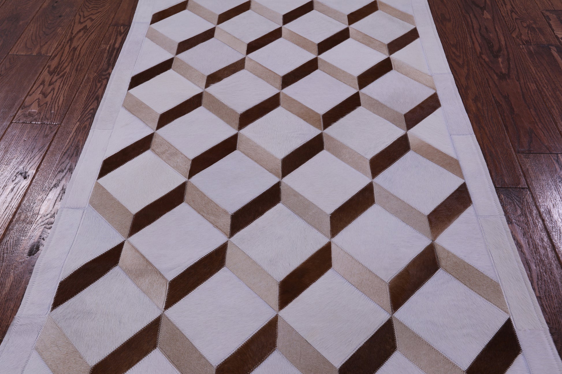 Brown & White Natural Cowhide Hand Stitched Patchwork Rug - 3' 3" X 5' 0" - Golden Nile