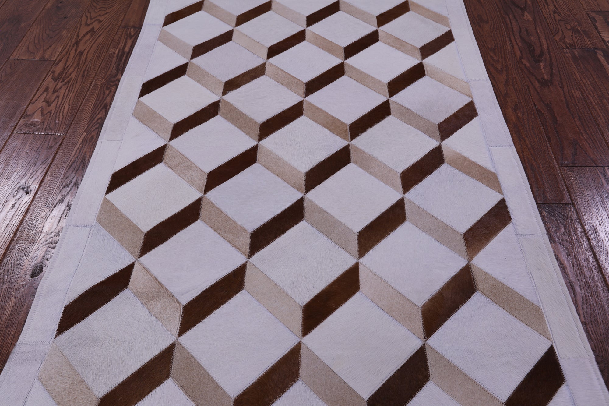 Brown & White Natural Cowhide Hand Stitched Patchwork Rug - 3' 3" X 5' 0" - Golden Nile