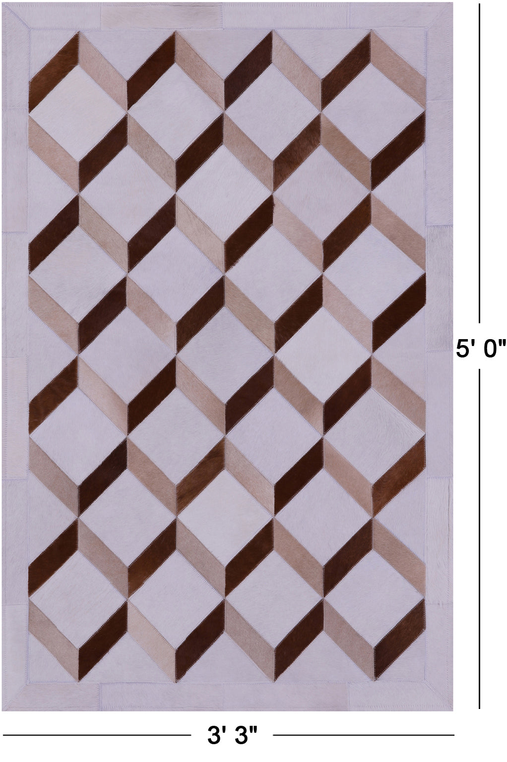 Brown & White Natural Cowhide Hand Stitched Patchwork Rug - 3' 3" X 5' 0" - Golden Nile