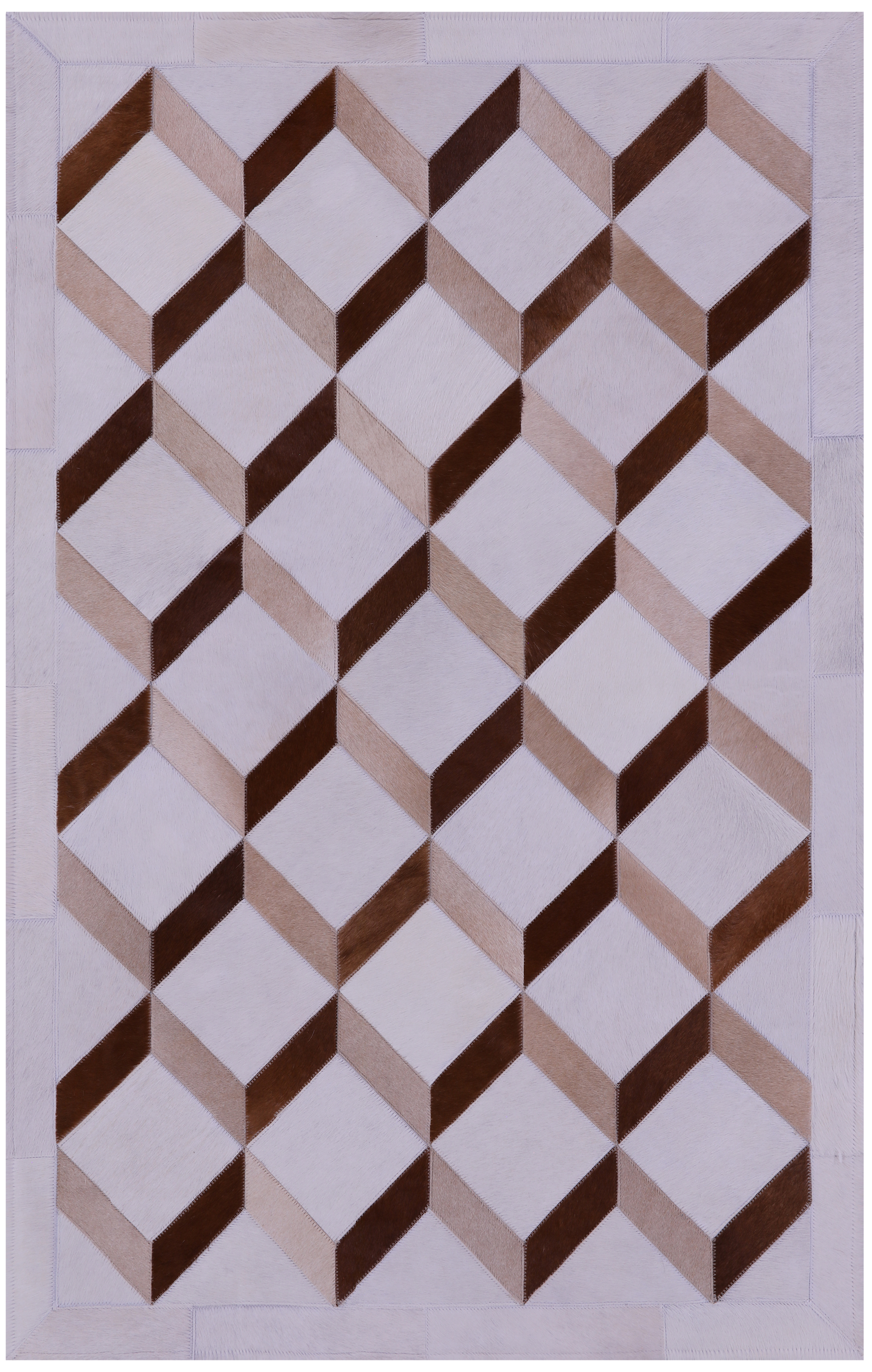 Brown & White Natural Cowhide Hand Stitched Patchwork Rug - 3' 3" X 5' 0" - Golden Nile