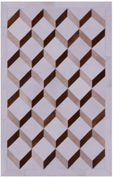 Brown & White Natural Cowhide Hand Stitched Patchwork Rug - 3' 3" X 5' 0"