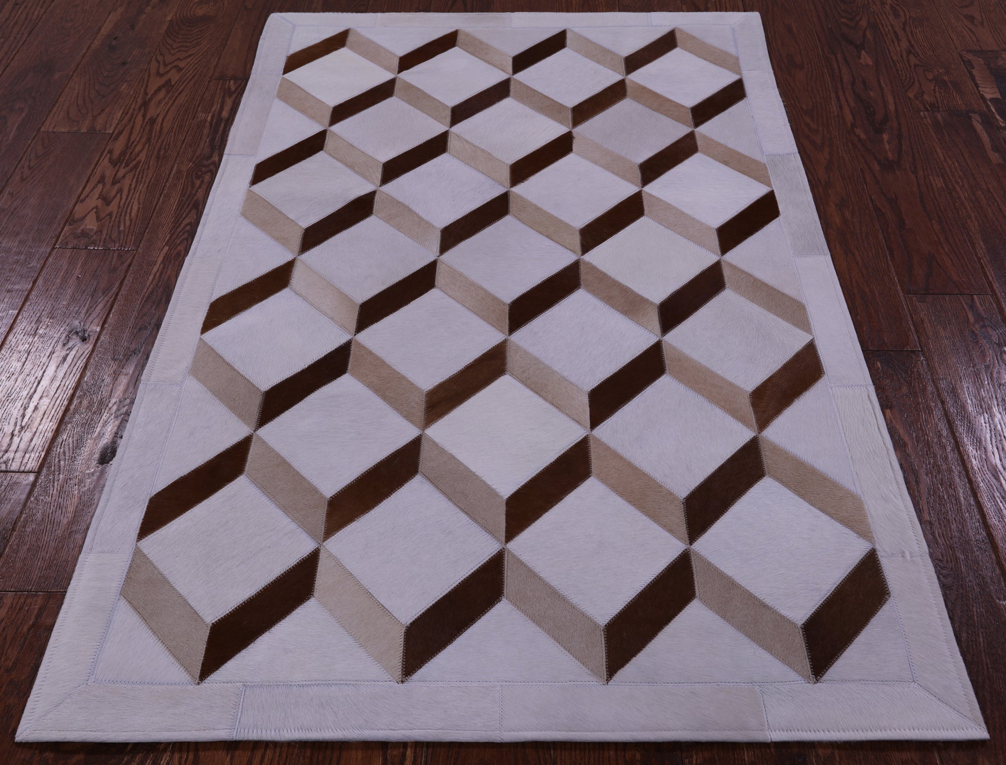 Brown & White Natural Cowhide Hand Stitched Patchwork Rug - 3' 3" X 5' 0" - Golden Nile