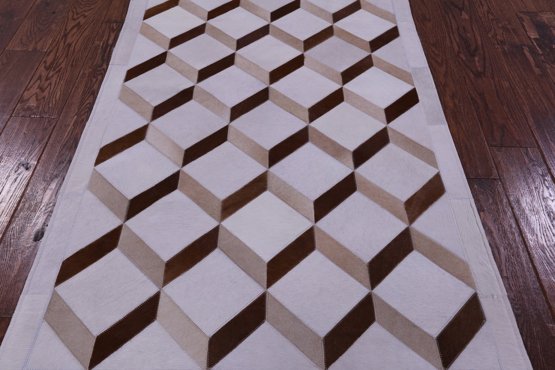 Brown & White Natural Cowhide Hand Stitched Patchwork Rug - 3' 3" X 5' 0" - Golden Nile