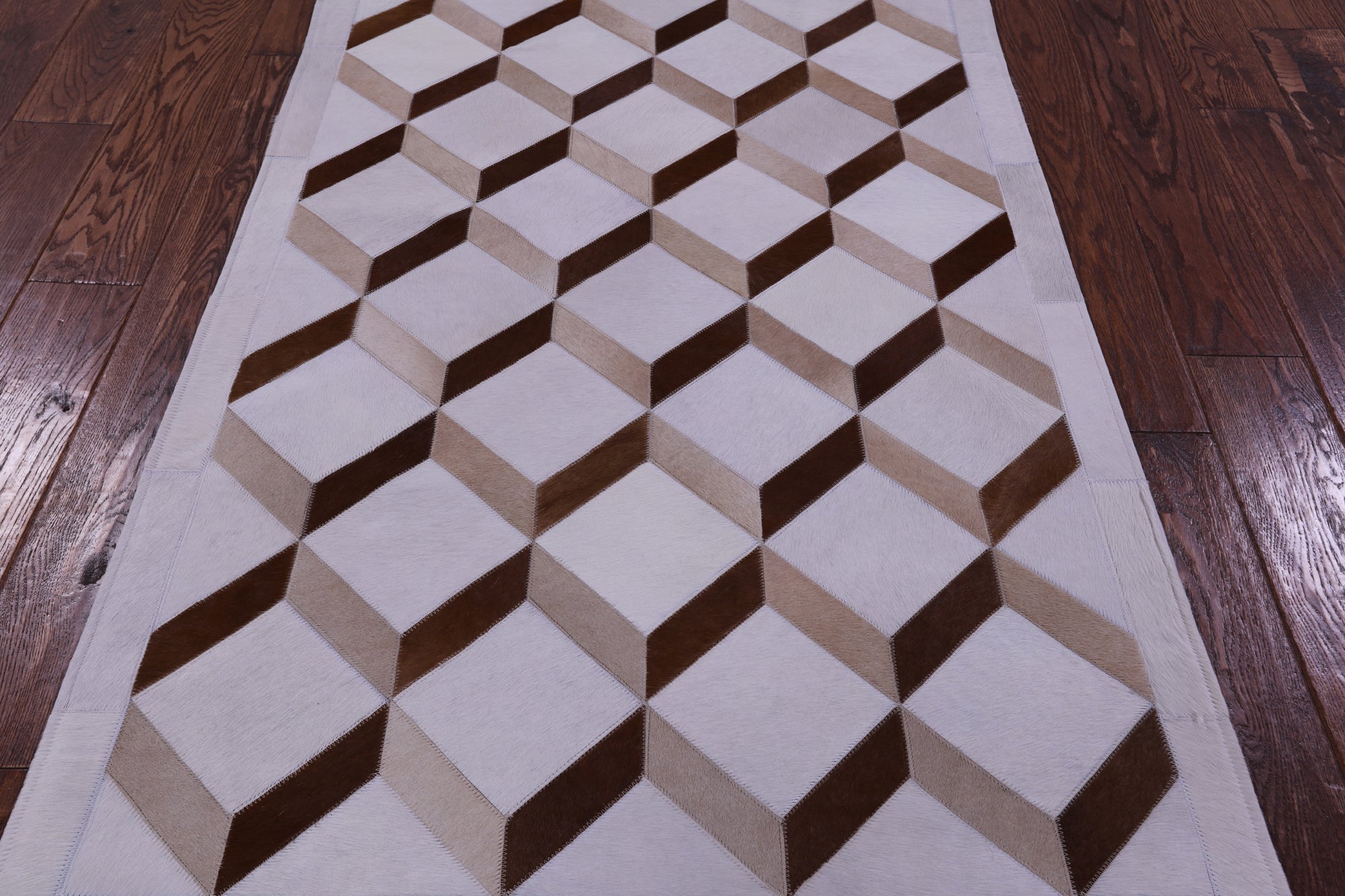 Brown & White Natural Cowhide Hand Stitched Patchwork Rug - 3' 3" X 5' 0" - Golden Nile