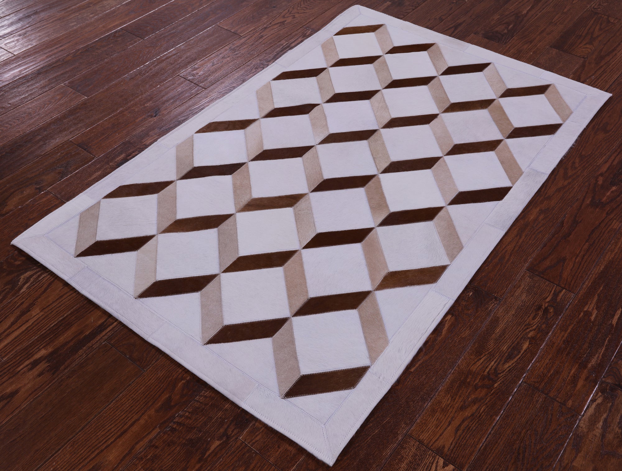 Brown & White Natural Cowhide Hand Stitched Patchwork Rug - 3' 3" X 5' 0" - Golden Nile