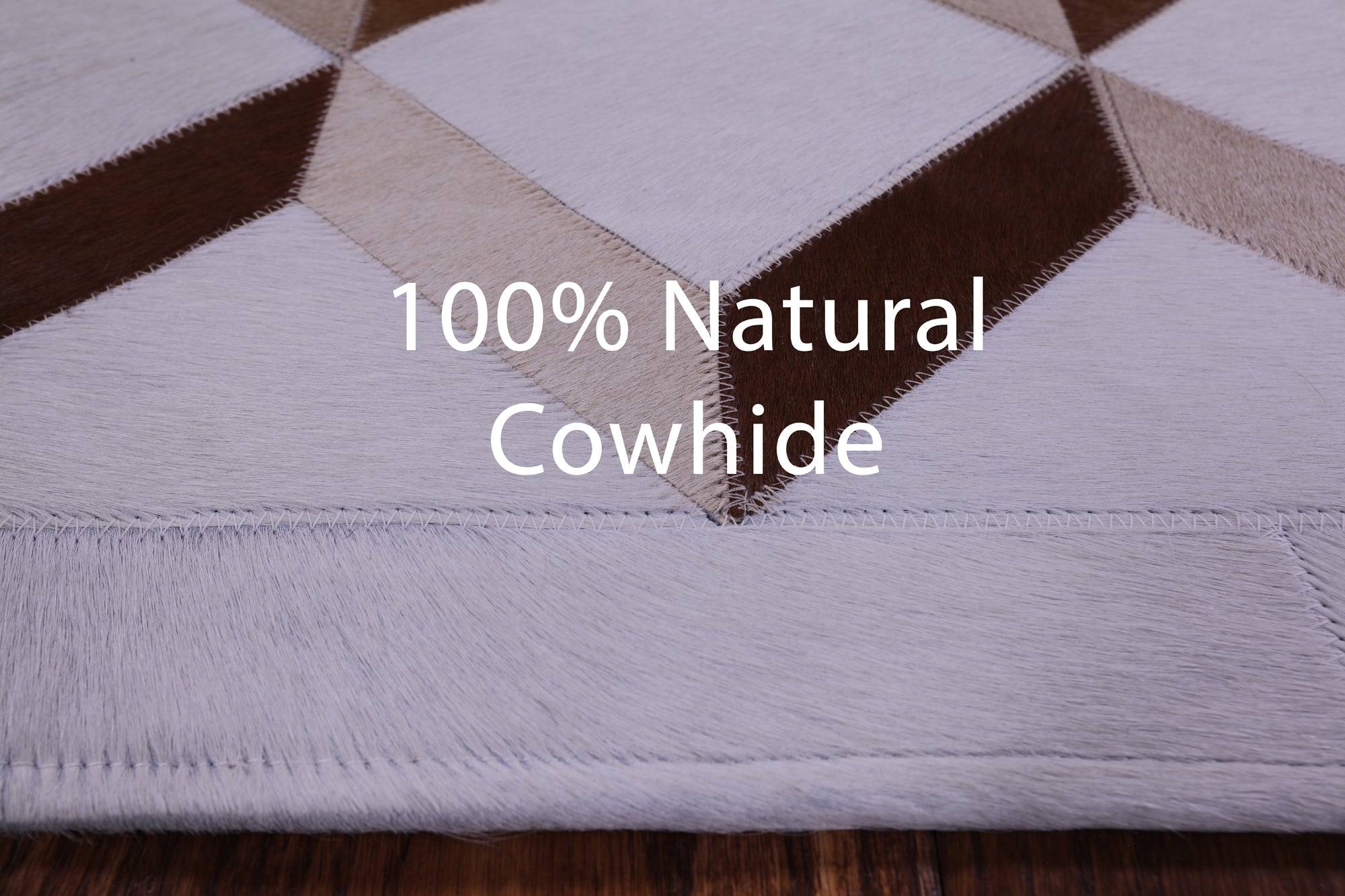 Brown & White Natural Cowhide Hand Stitched Patchwork Rug - 3' 3" X 5' 0" - Golden Nile