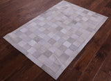 Grey Natural Cowhide Hand Stitched Patchwork Rug - 3' 4" X 5' 0"