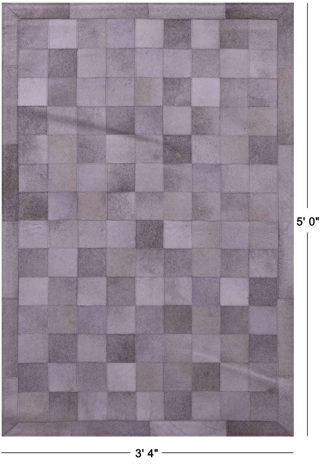 Grey Natural Cowhide Hand Stitched Patchwork Rug - 3' 4" X 5' 0" - Golden Nile