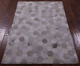 Grey & White Natural Cowhide Hand Stitched Patchwork Rug - 3' 4" X 4' 10"