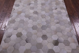 Grey & White Natural Cowhide Hand Stitched Patchwork Rug - 3' 4" X 4' 10"