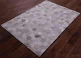 Grey & White Natural Cowhide Hand Stitched Patchwork Rug - 3' 4" X 4' 10" - Golden Nile