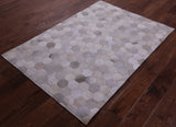 Grey & White Natural Cowhide Hand Stitched Patchwork Rug - 3' 4" X 4' 10"