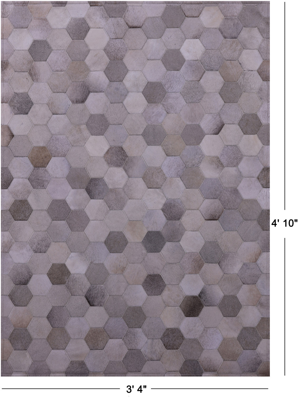 Grey & White Natural Cowhide Hand Stitched Patchwork Rug - 3' 4" X 4' 10" - Golden Nile
