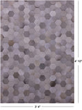 Grey & White Natural Cowhide Hand Stitched Patchwork Rug - 3' 4" X 4' 10"