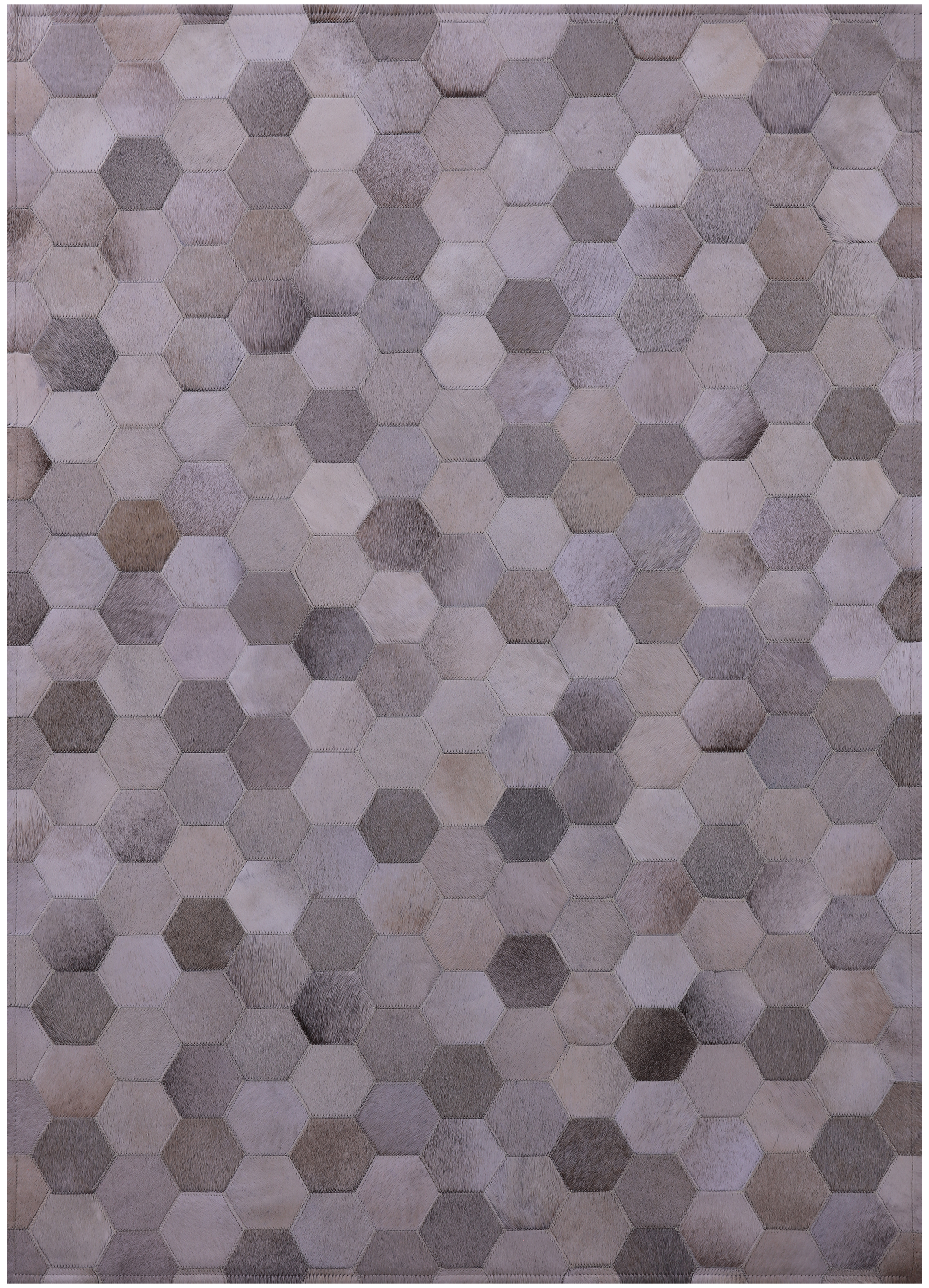 Grey & White Natural Cowhide Hand Stitched Patchwork Rug - 3' 4" X 4' 10" - Golden Nile