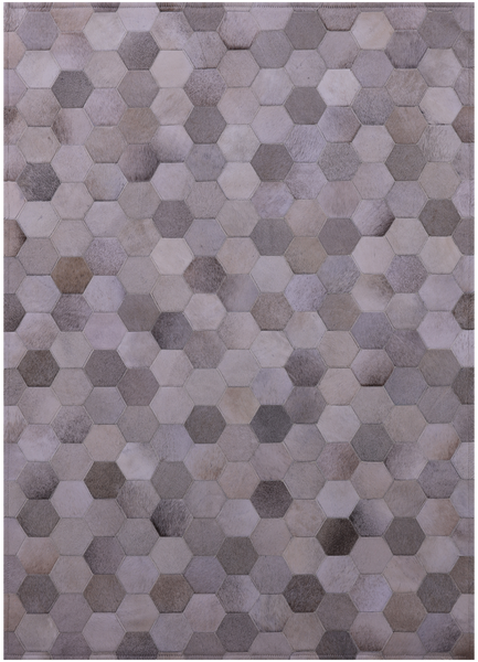 Grey & White Natural Cowhide Hand Stitched Patchwork Rug - 3' 4" X 4' 10"