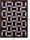 Brown & White Natural Black Cowhide Hand Stitched Patchwork Rug - 3' 8" X 5' 0"