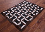 Brown & White Natural Black Cowhide Hand Stitched Patchwork Rug - 3' 8" X 5' 0"