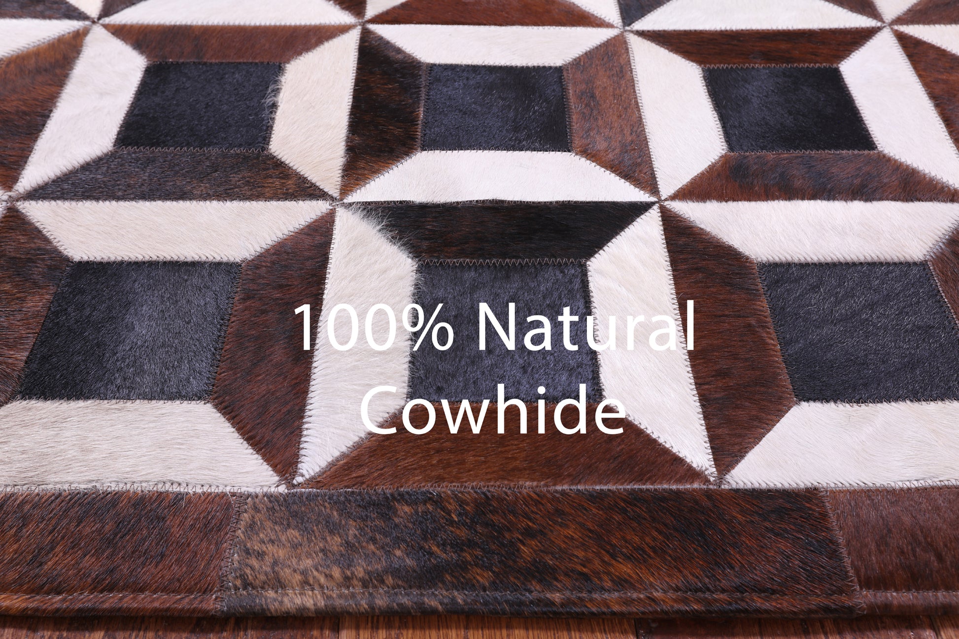 Brown & White Natural Black Cowhide Hand Stitched Patchwork Rug - 3' 8" X 5' 0" - Golden Nile