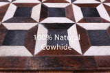 Brown & White Natural Black Cowhide Hand Stitched Patchwork Rug - 3' 8" X 5' 0"