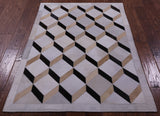 Brown & White Natural Cowhide Hand Stitched Patchwork Rug - 3' 7" X 4' 11" - Golden Nile