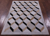 Brown & White Natural Cowhide Hand Stitched Patchwork Rug - 3' 7" X 4' 11"