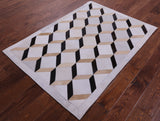 Brown & White Natural Cowhide Hand Stitched Patchwork Rug - 3' 7" X 4' 11"