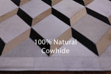 Brown & White Natural Cowhide Hand Stitched Patchwork Rug - 3' 7" X 4' 11" - Golden Nile