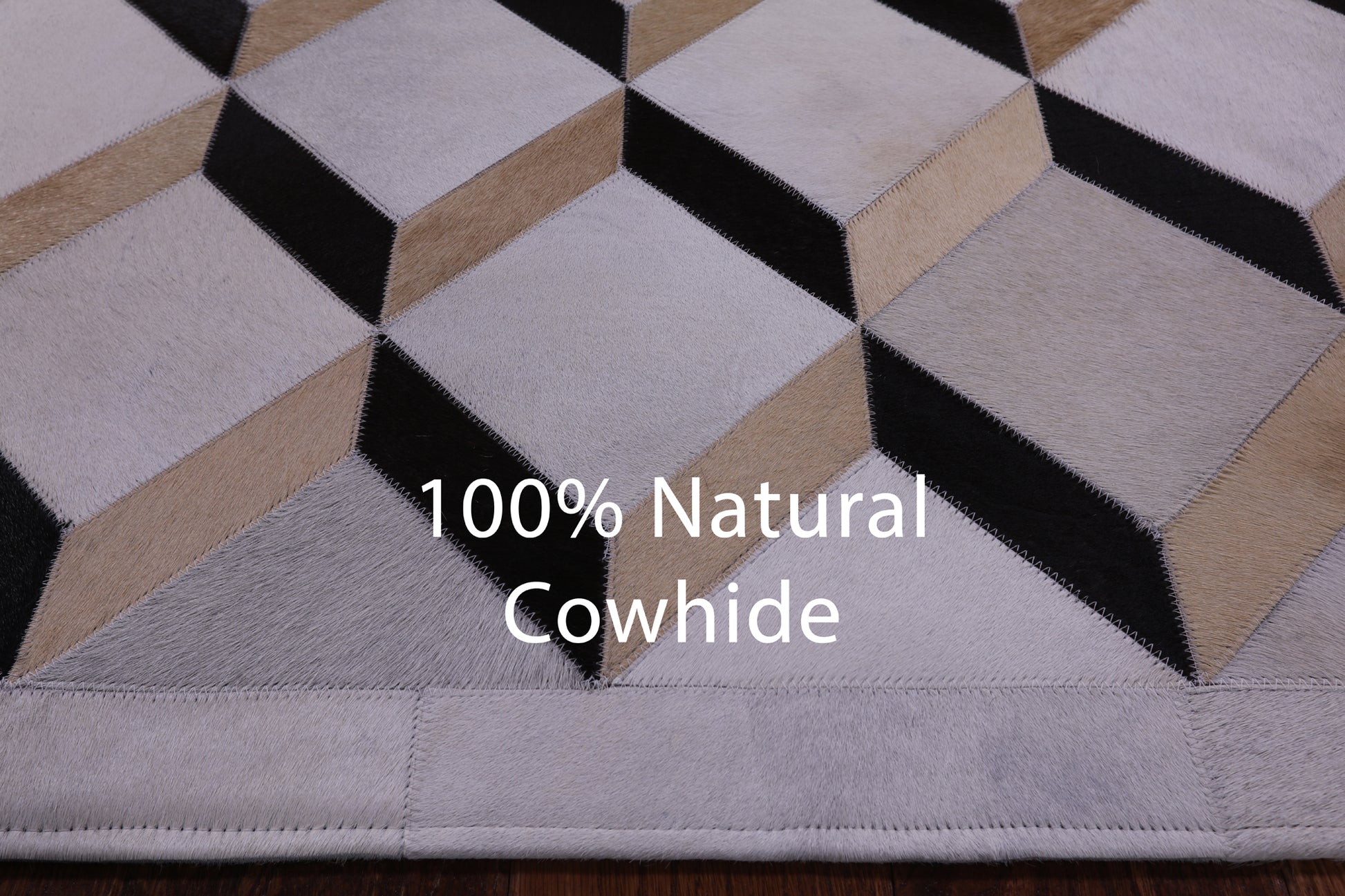Brown & White Natural Cowhide Hand Stitched Patchwork Rug - 3' 7" X 4' 11" - Golden Nile