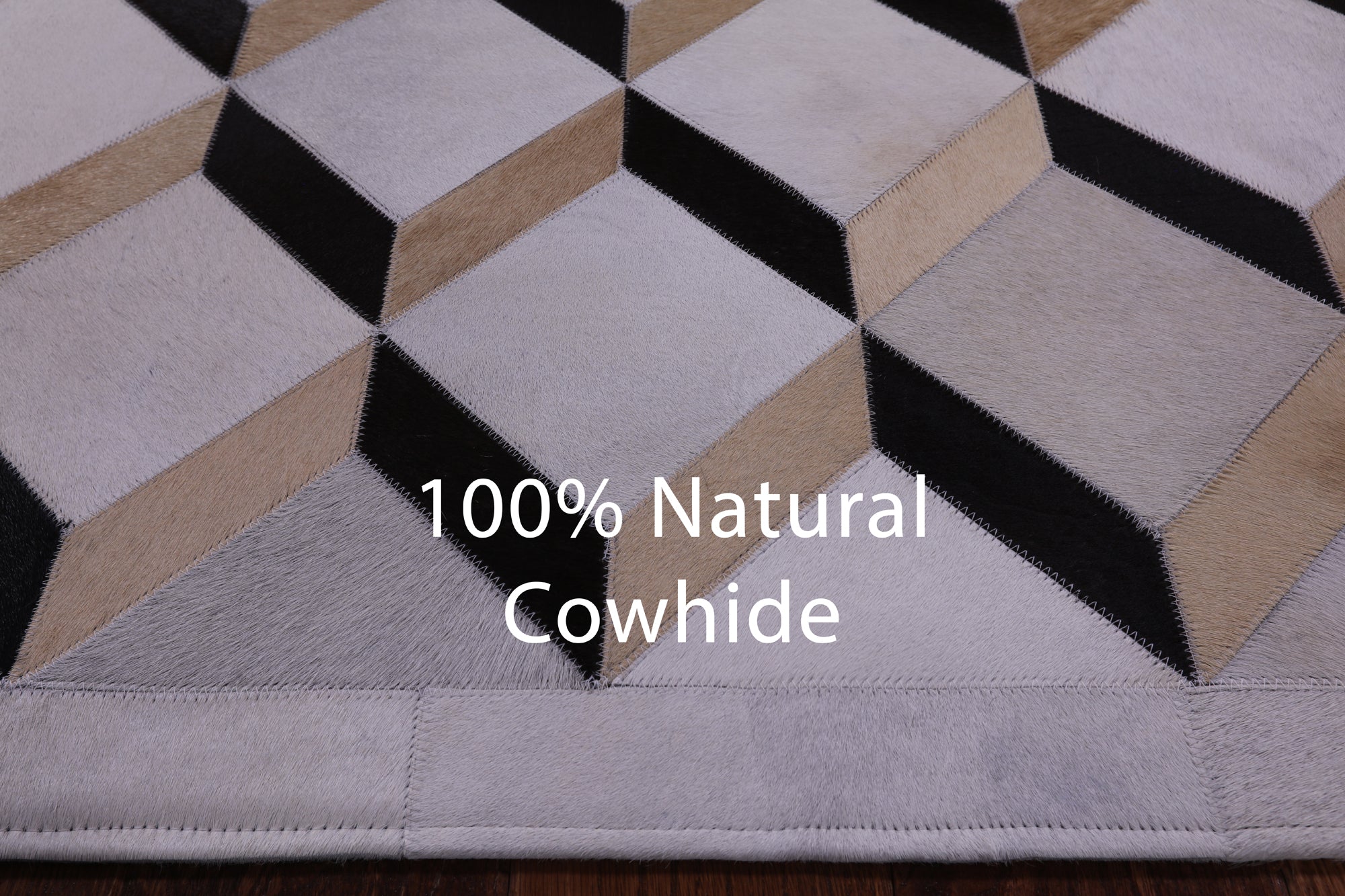 Brown & White Natural Cowhide Hand Stitched Patchwork Rug - 3' 7" X 4' 11" - Golden Nile