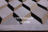 Brown & White Natural Cowhide Hand Stitched Patchwork Rug - 3' 7" X 4' 11"