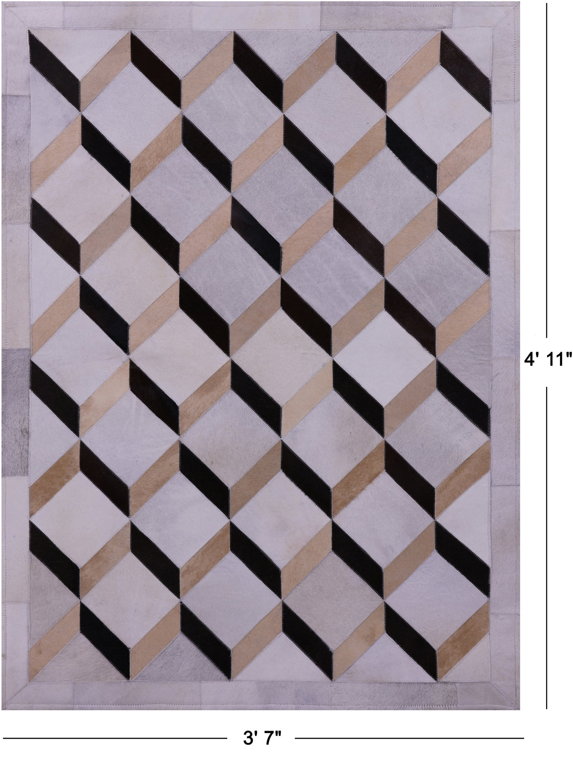 Brown & White Natural Cowhide Hand Stitched Patchwork Rug - 3' 7" X 4' 11" - Golden Nile