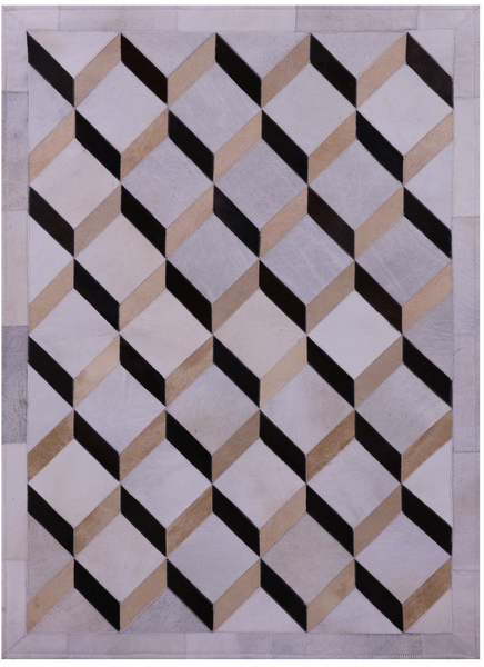 Brown & White Natural Cowhide Hand Stitched Patchwork Rug - 3' 7" X 4' 11" - Golden Nile
