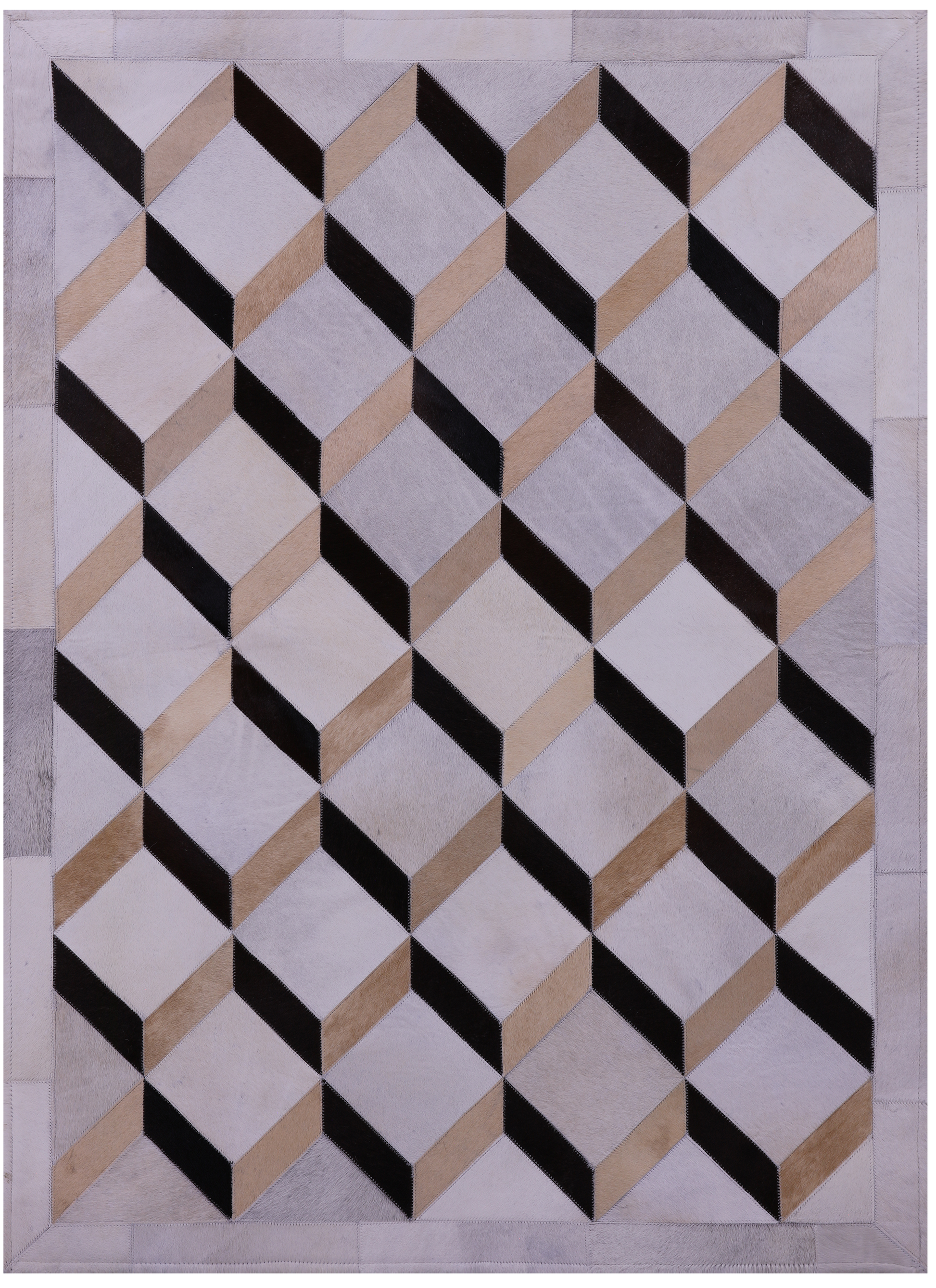Brown & White Natural Cowhide Hand Stitched Patchwork Rug - 3' 7" X 4' 11" - Golden Nile