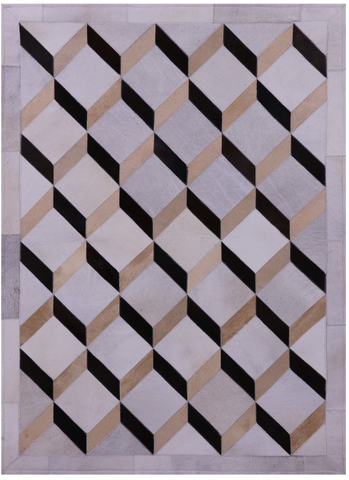 Brown & White Natural Cowhide Hand Stitched Patchwork Rug - 3' 7