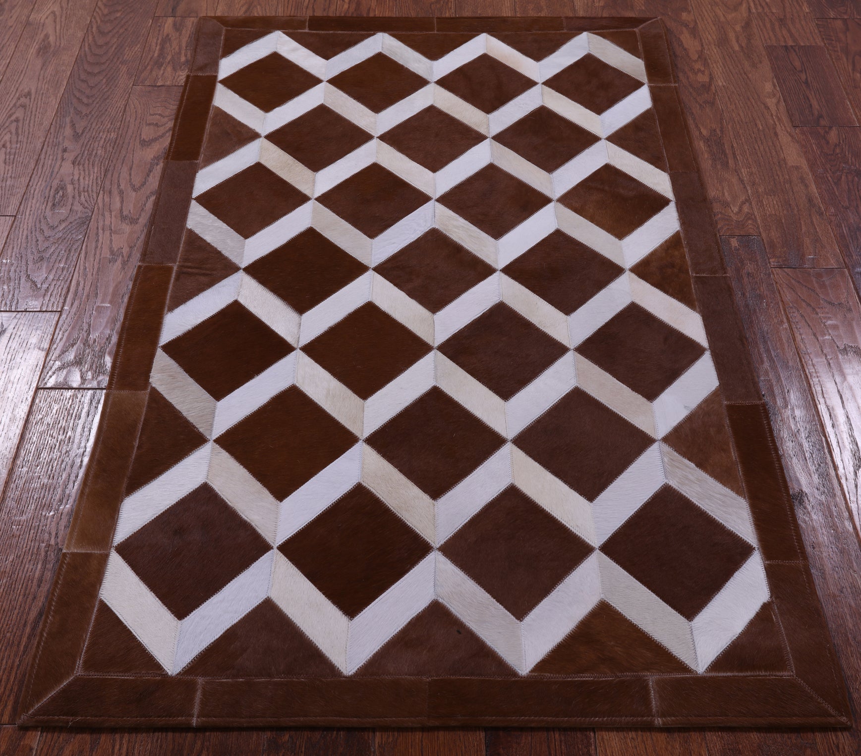Brown & White Natural Cowhide Hand Stitched Patchwork Rug - 3' 2" X 5' 0" - Golden Nile